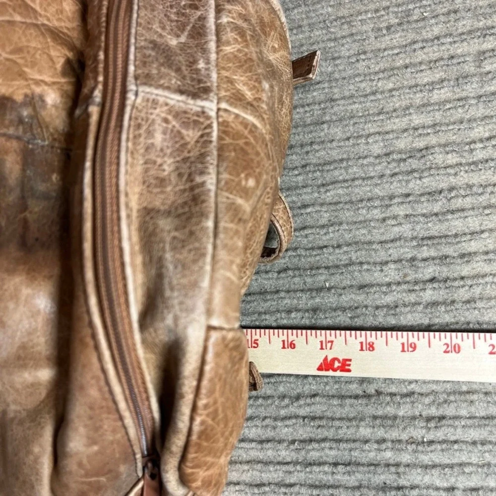 Vintage Tan Distressed Leather Backpack Rucksack Multi-Pocket Travel Bag